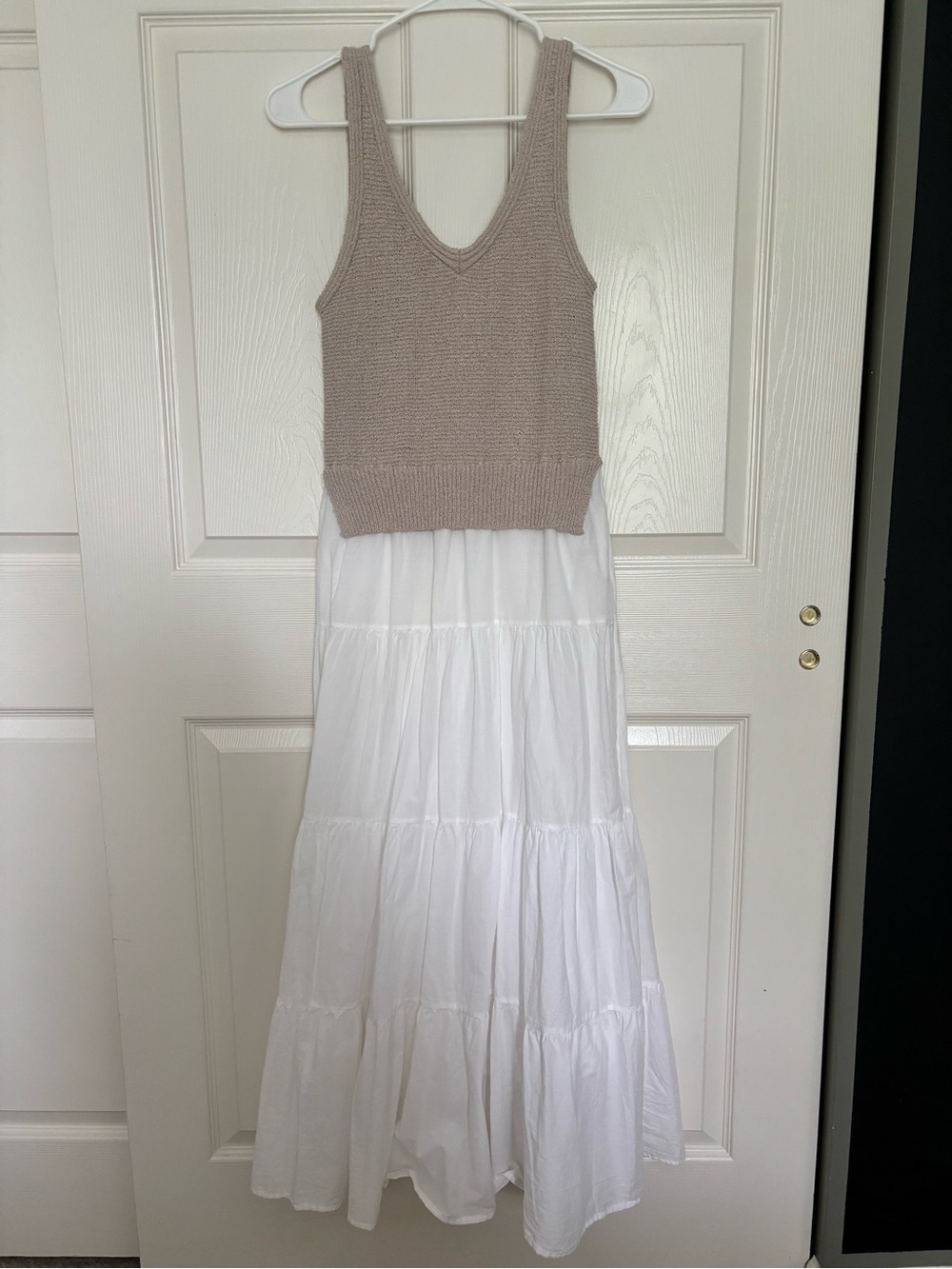Elan White Tiered Maxi Dress with Tan Knit Sweater Tank - Picture 12 of 16